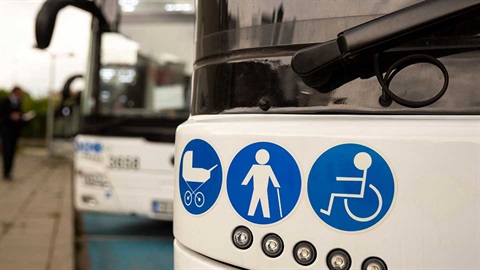 bus with disability signs