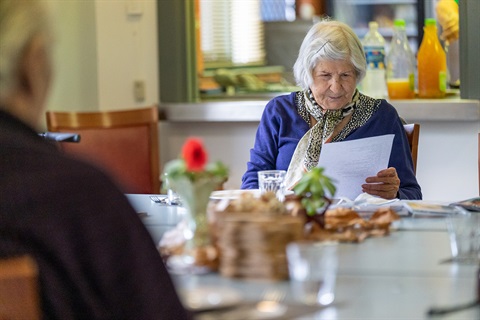 an old lady reading