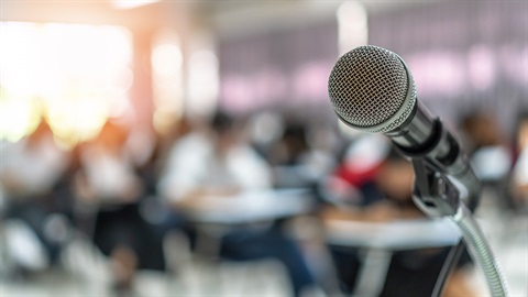 Microphone set up at a community hall functon