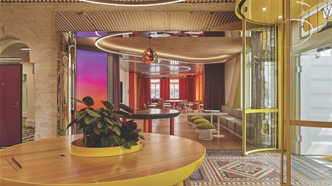 A large space with tables and seating