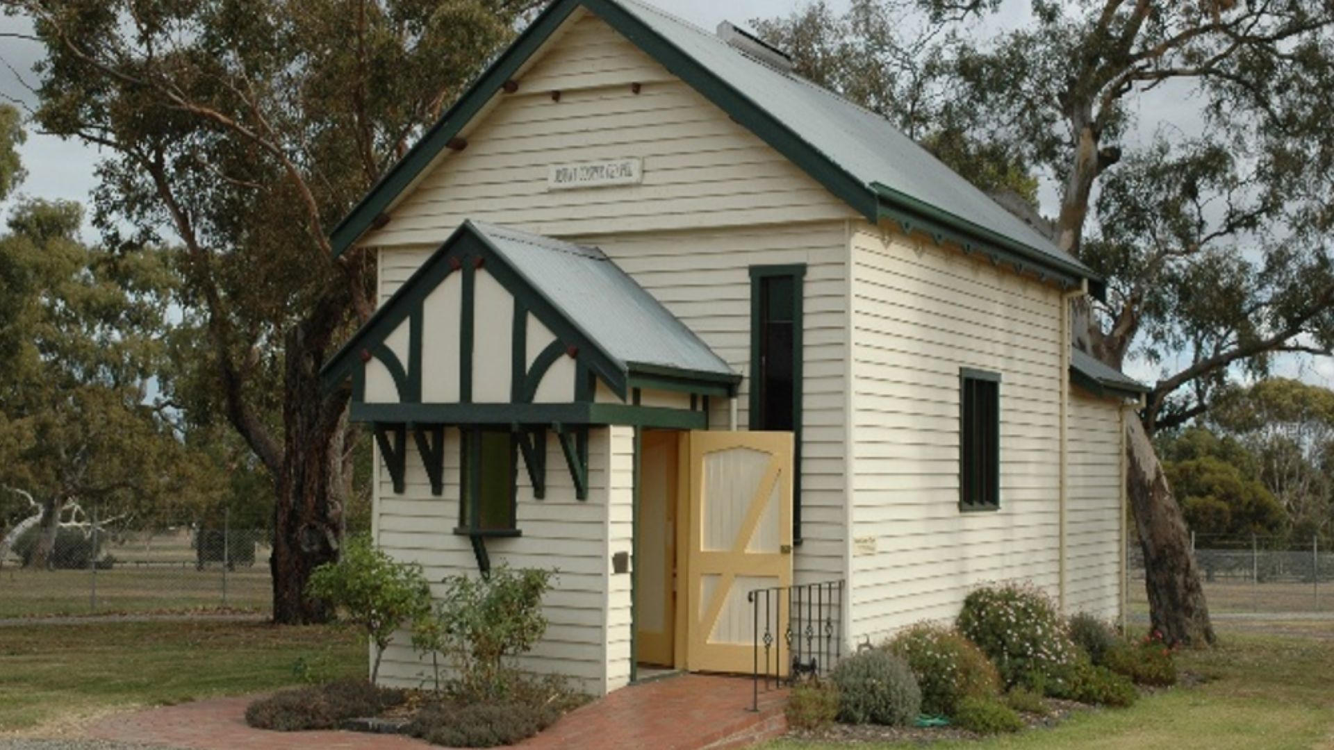 Small white church structure 
