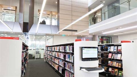 library interior and shelving