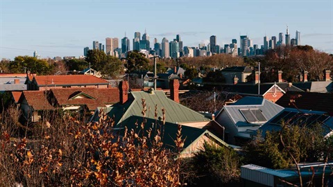 Horizon view of rooftops in Darebin, CBD in background