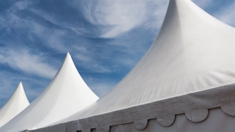 Marquee tents with a lovely blue sky