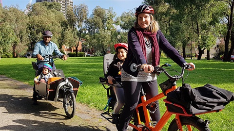 Ashok and his family on their eBikes