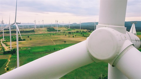 Close up to a wind turbine