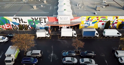 Entrance photograph of Preston Market and mural